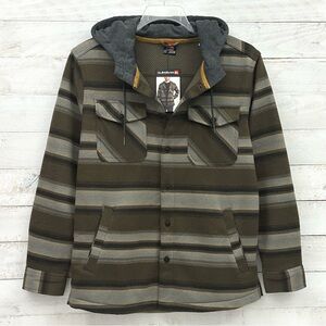 Quicksilver Men’s M L Hooded Shirt Jacket • Tan Brown Striped • NWT